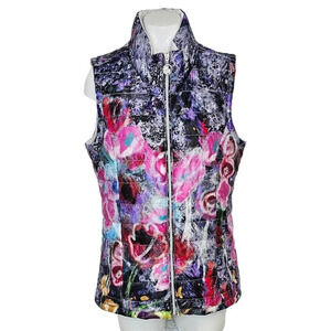 Simply Art Dolcezza Abstract Floral  Quilted Vest Size Small Zip Up Art To Wear